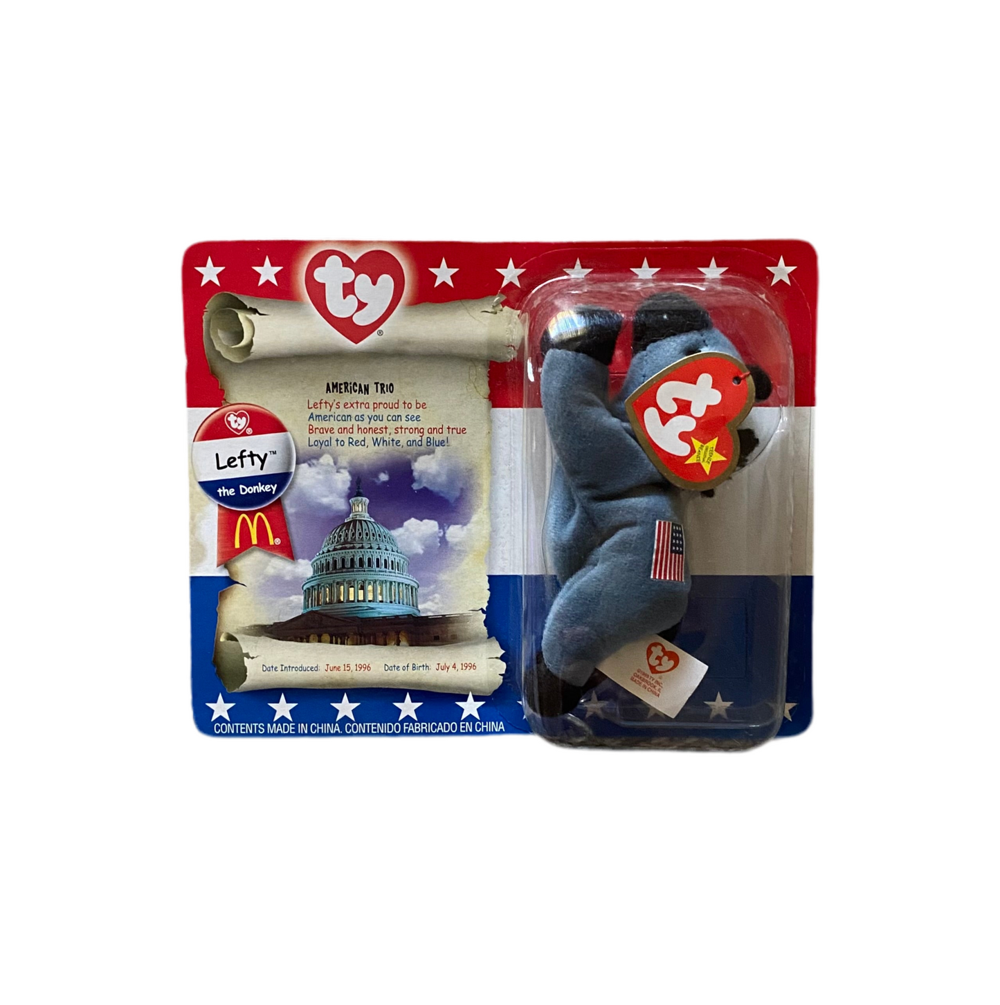 Ty Teenie Beanie Babies American Trio Lefty the Donkey