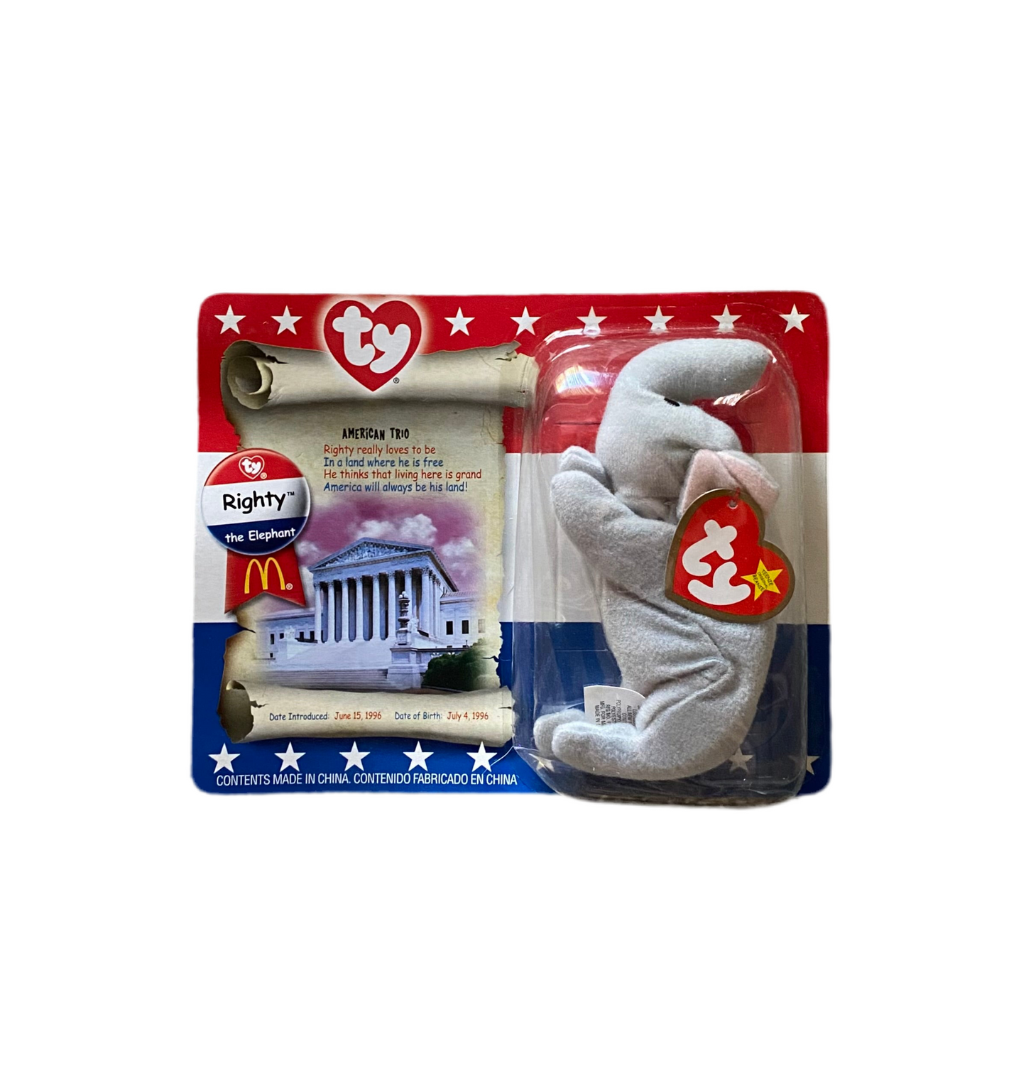 Ty Teenie Beanie Babies American Trio Righty the Elephant